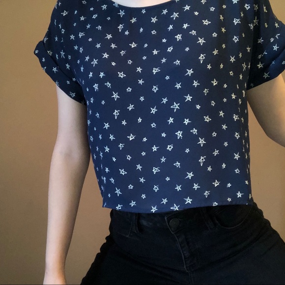 Navy Blue “In the stars” crop top - Picture 2 of 6